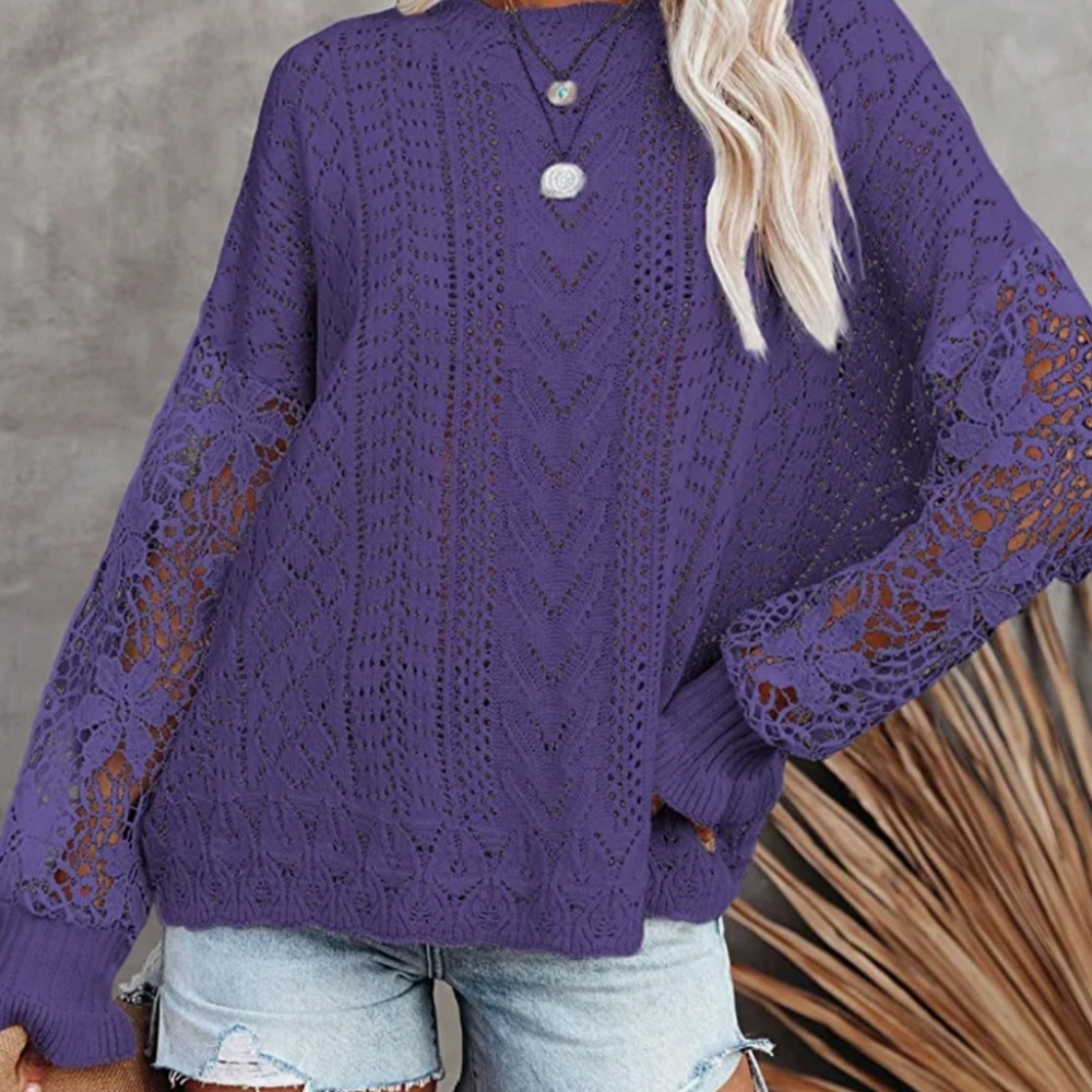 New Purple Sweater w/lace sleeves Med